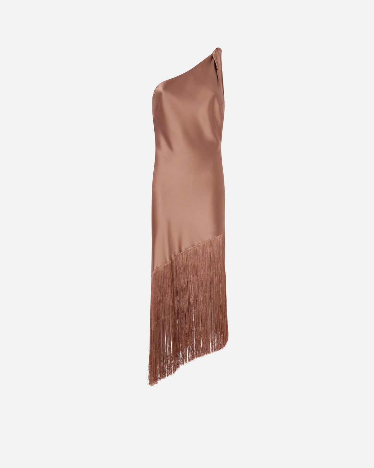 KIWI ABITO SATIN CON FRANGE - BROWN