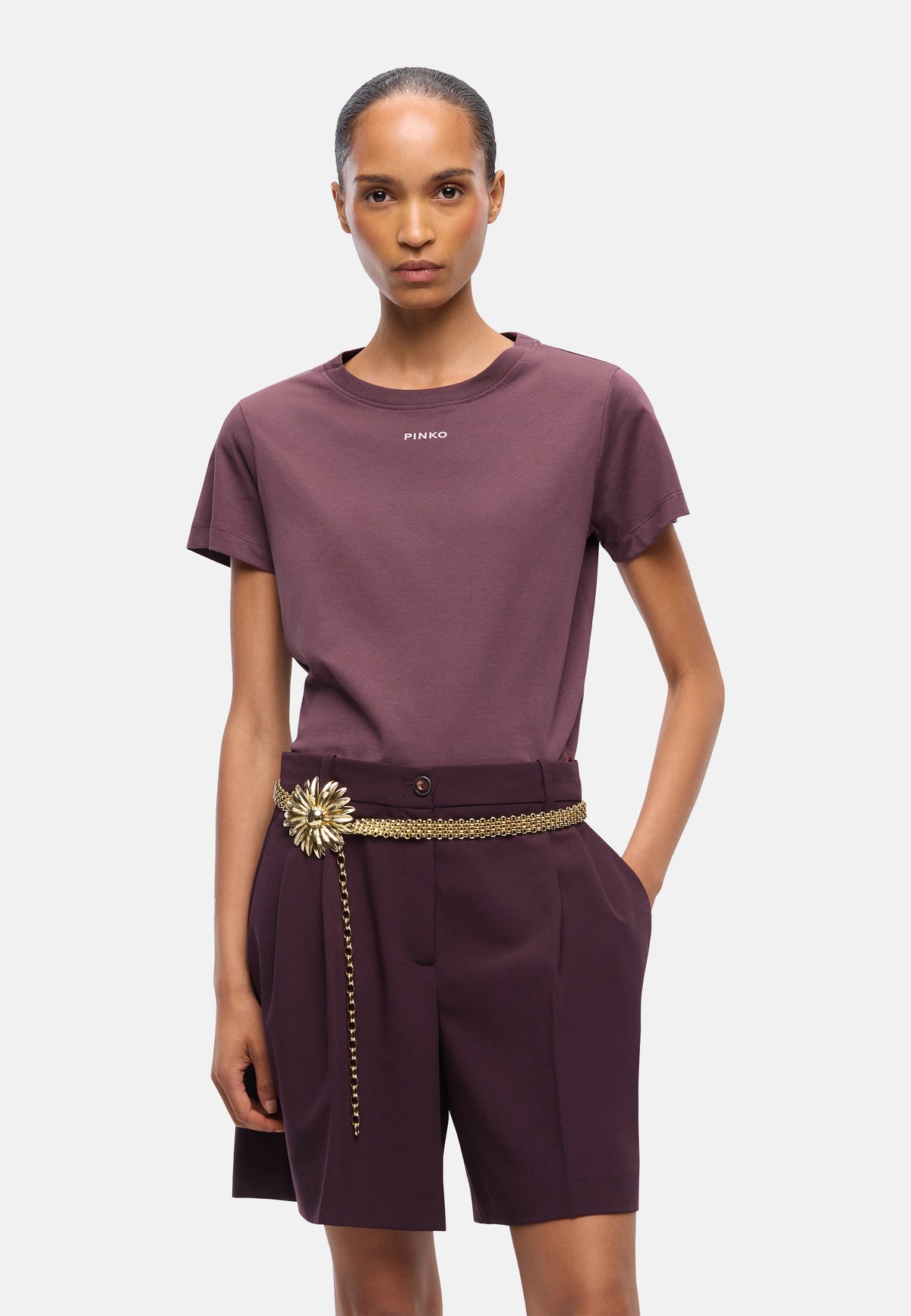 BASICO T-SHIRT JERSEY LOGO PINKO GOMMATO - BORDEAUX