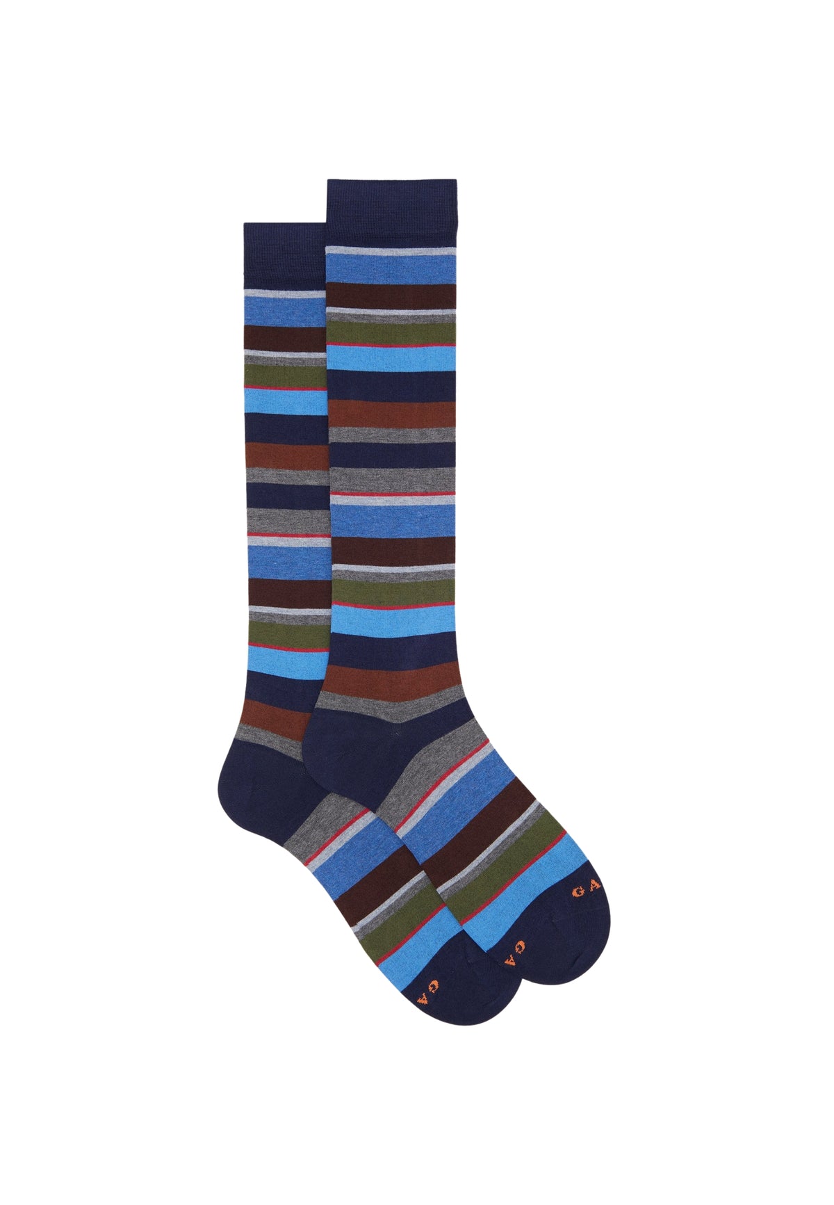 CALZINO LUNGO LEGGERO RIGHE MULTICOLOR - OLTREMARE/QUERCIA