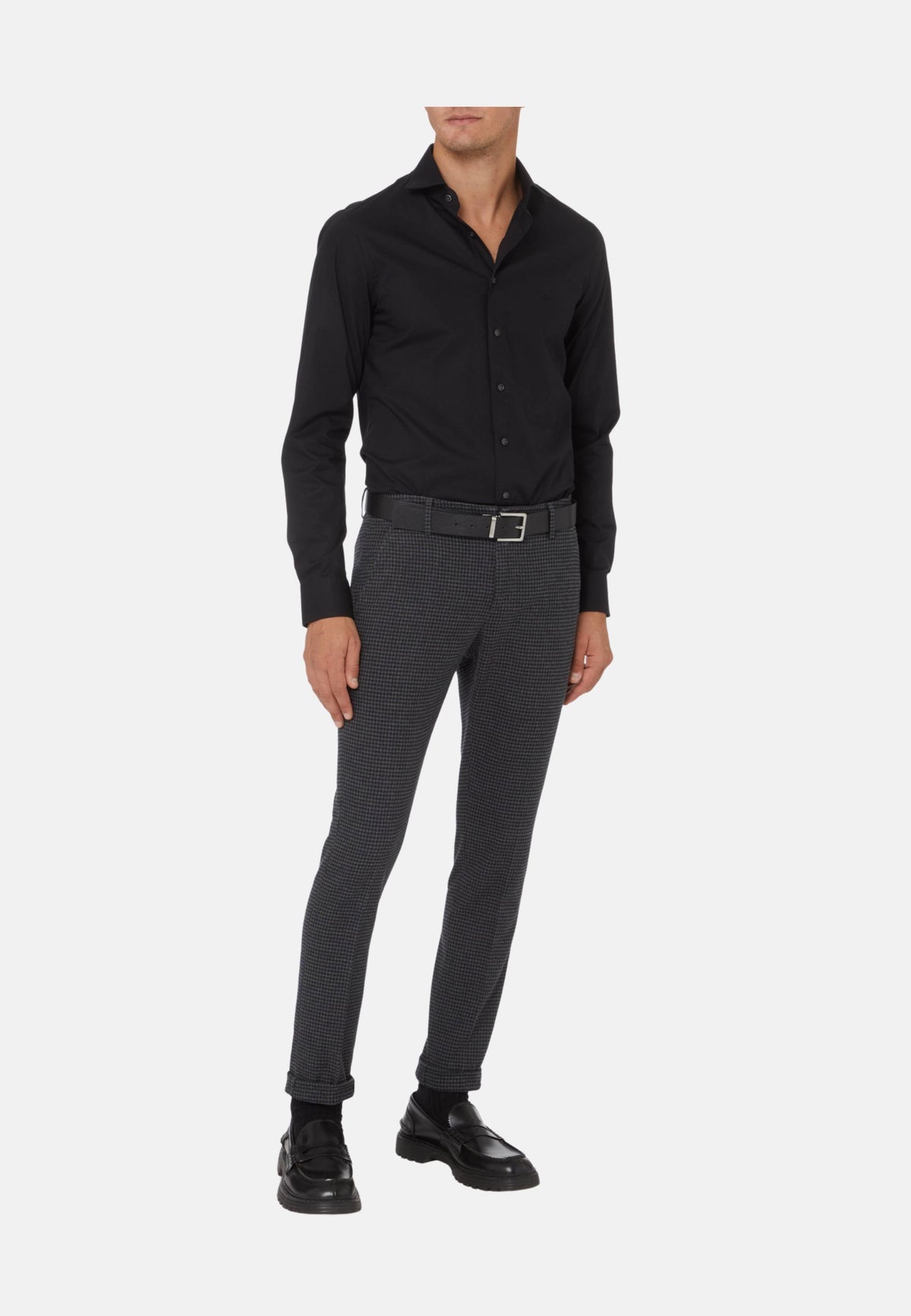 POPLIN STRETCH SLIM SHIRT - BLACK