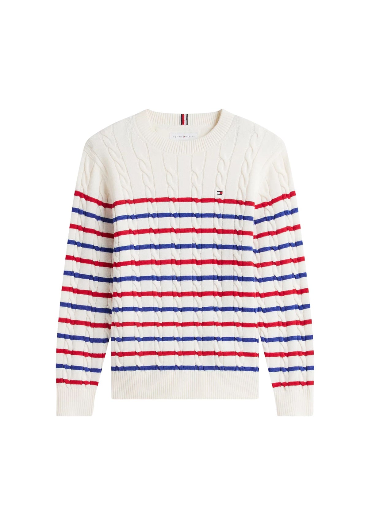 COTTON CABLE SWEATER - IVORY SILK STRITE