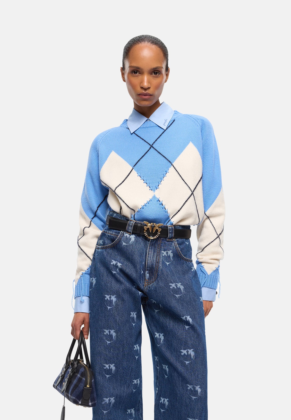 BERNA PULL ARGYLE TRAFORATO - AZZURRO/PANNA