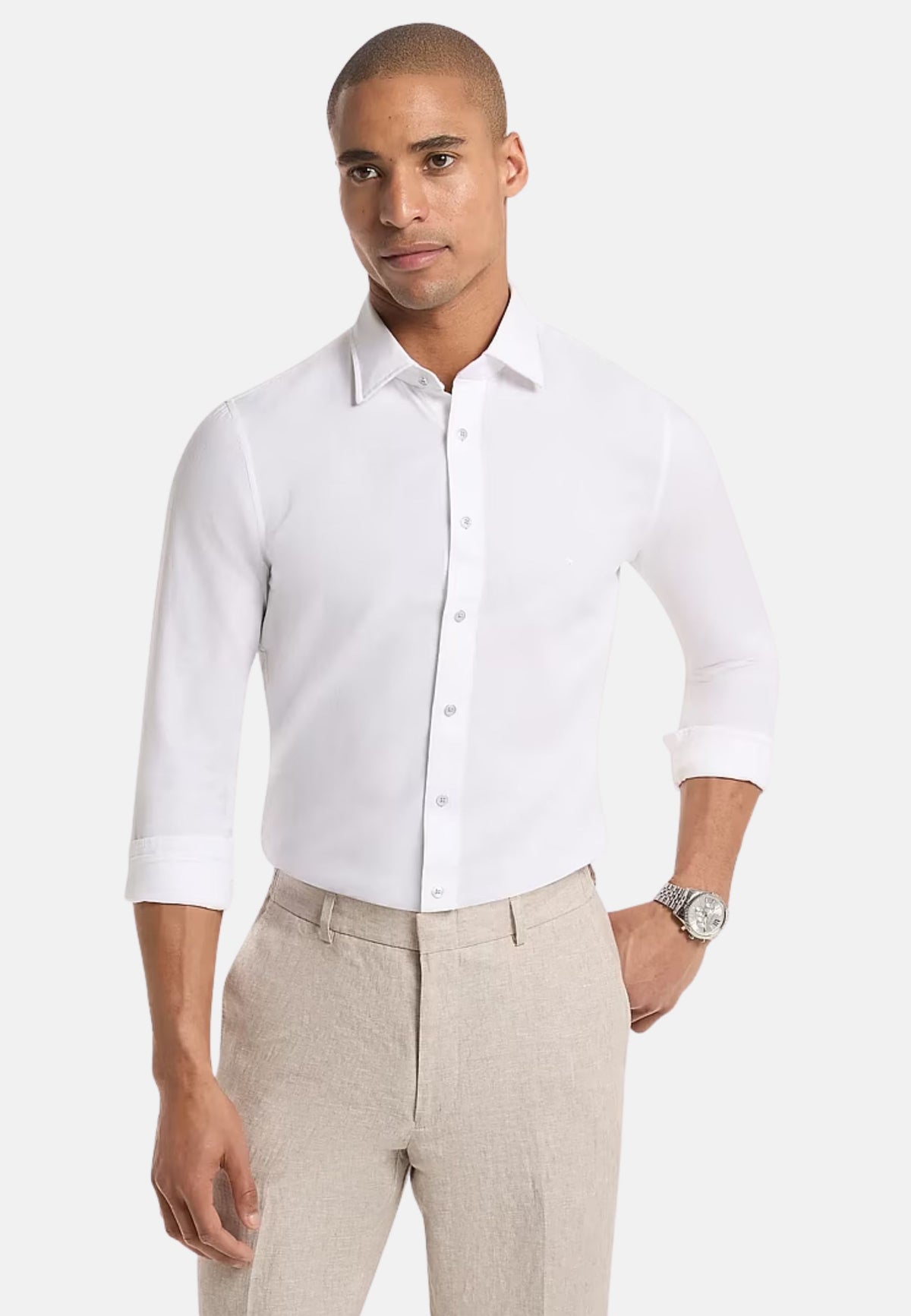 COTTON LINEN SLIM SHIRT - WHITE