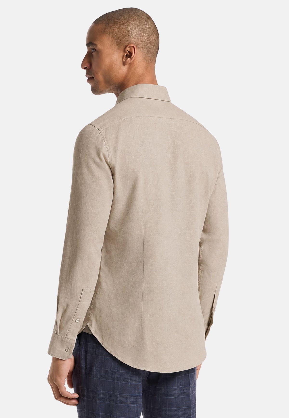 COTTON LINEN SLIM SHIRT - BEIGE