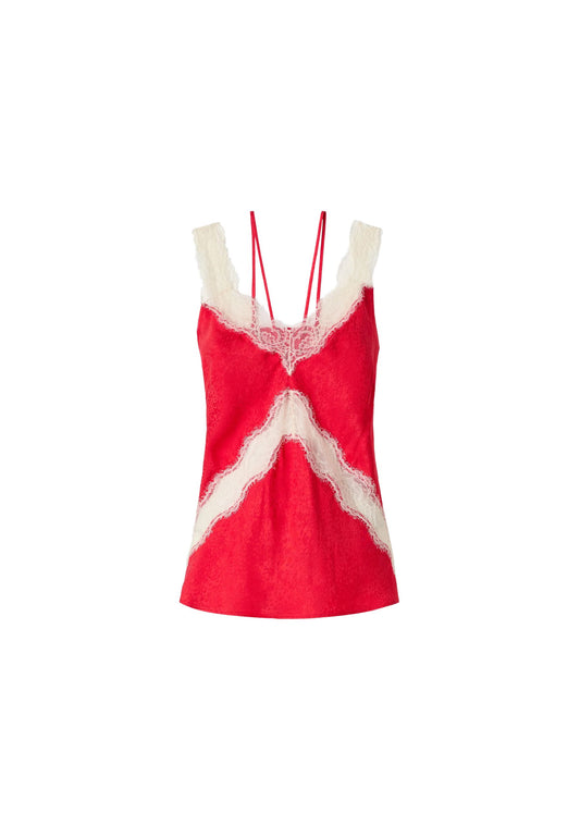 NEW LYDIA TOP SATIN JACQUARTD MACULA CON PIZZO - RED