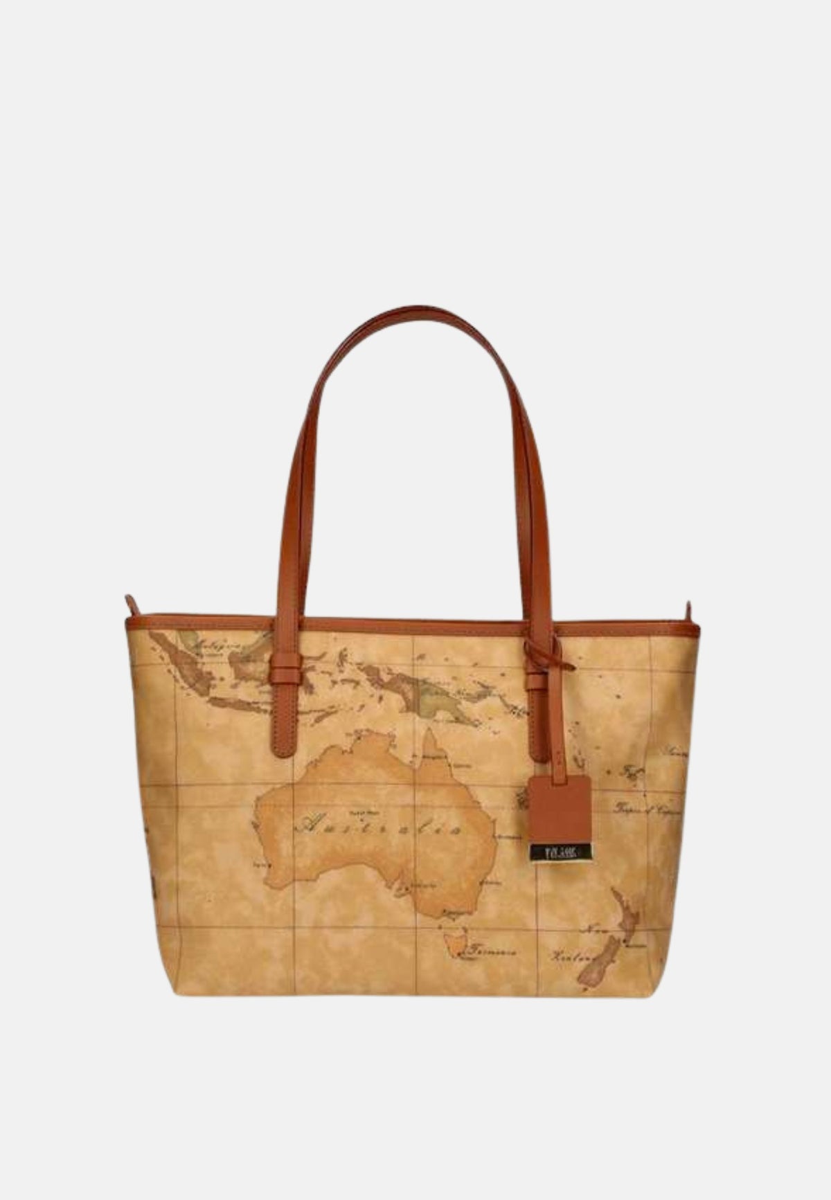 SHOPPING MEDIA - Shopping donna realizzata in tessuto stampa Geo con finiture in vera pelle. Interni in tessuto. All'interno tasche per riporre piccoli oggetti. - GEO NATURAL