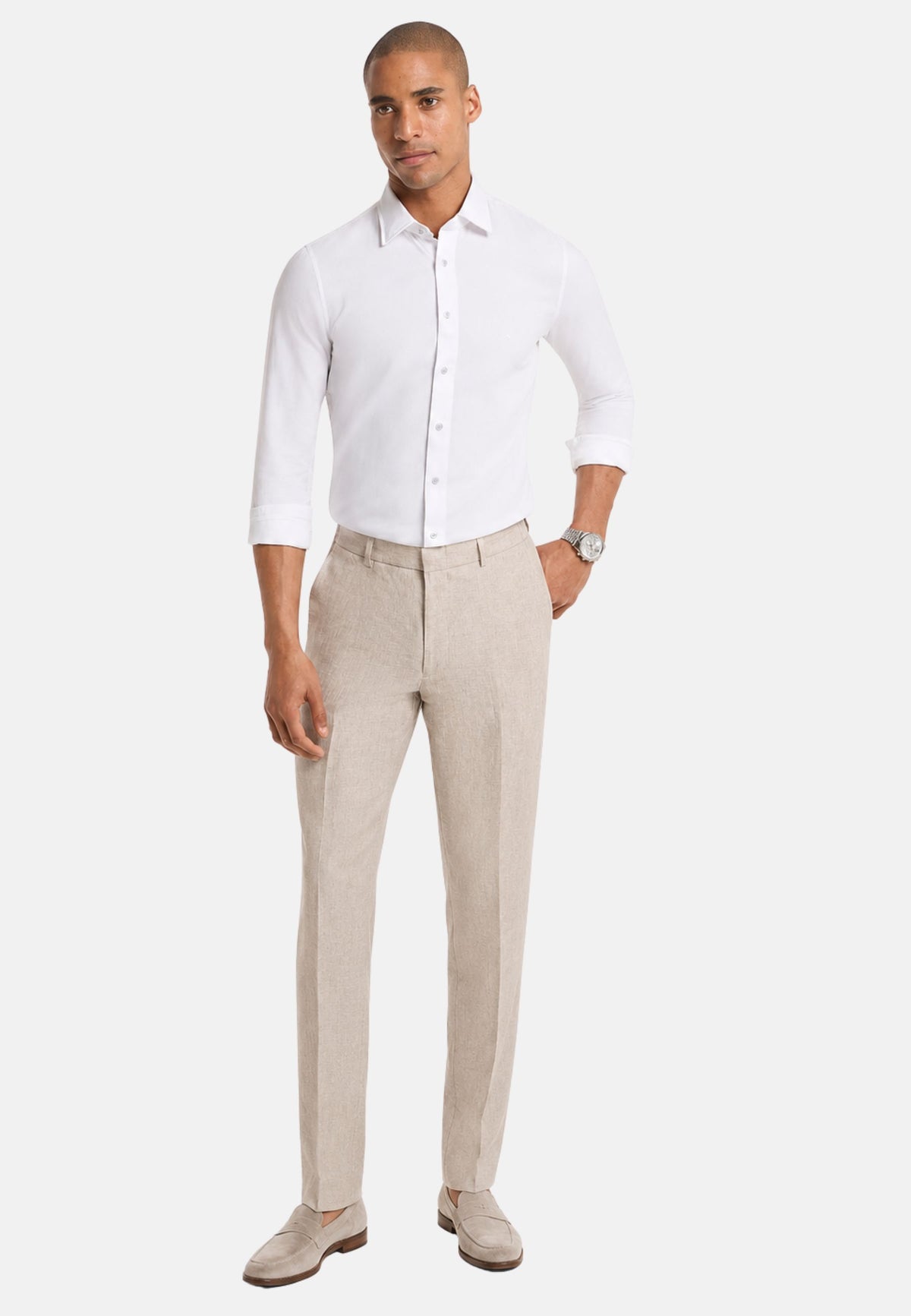 COTTON LINEN SLIM SHIRT - WHITE