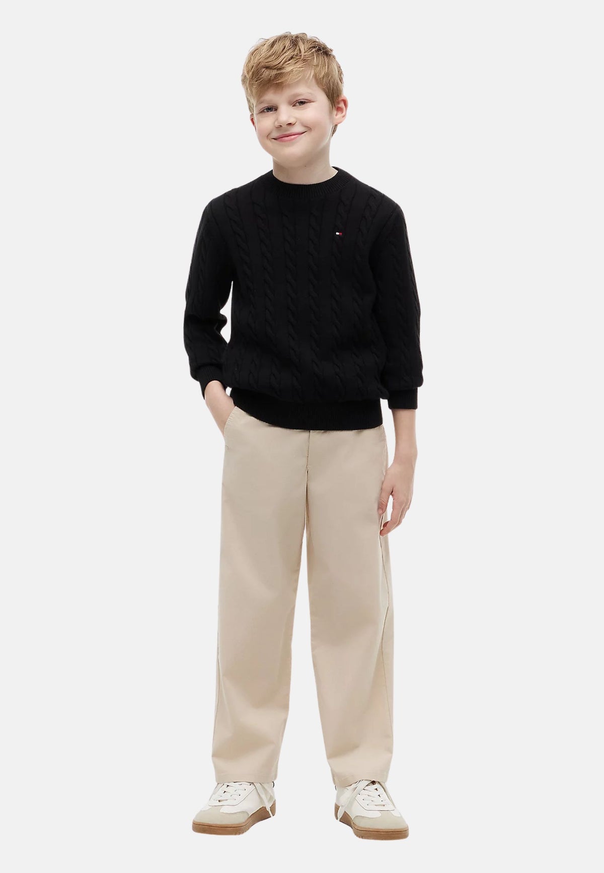 COTTON CABLE SWEATER - BLACK
