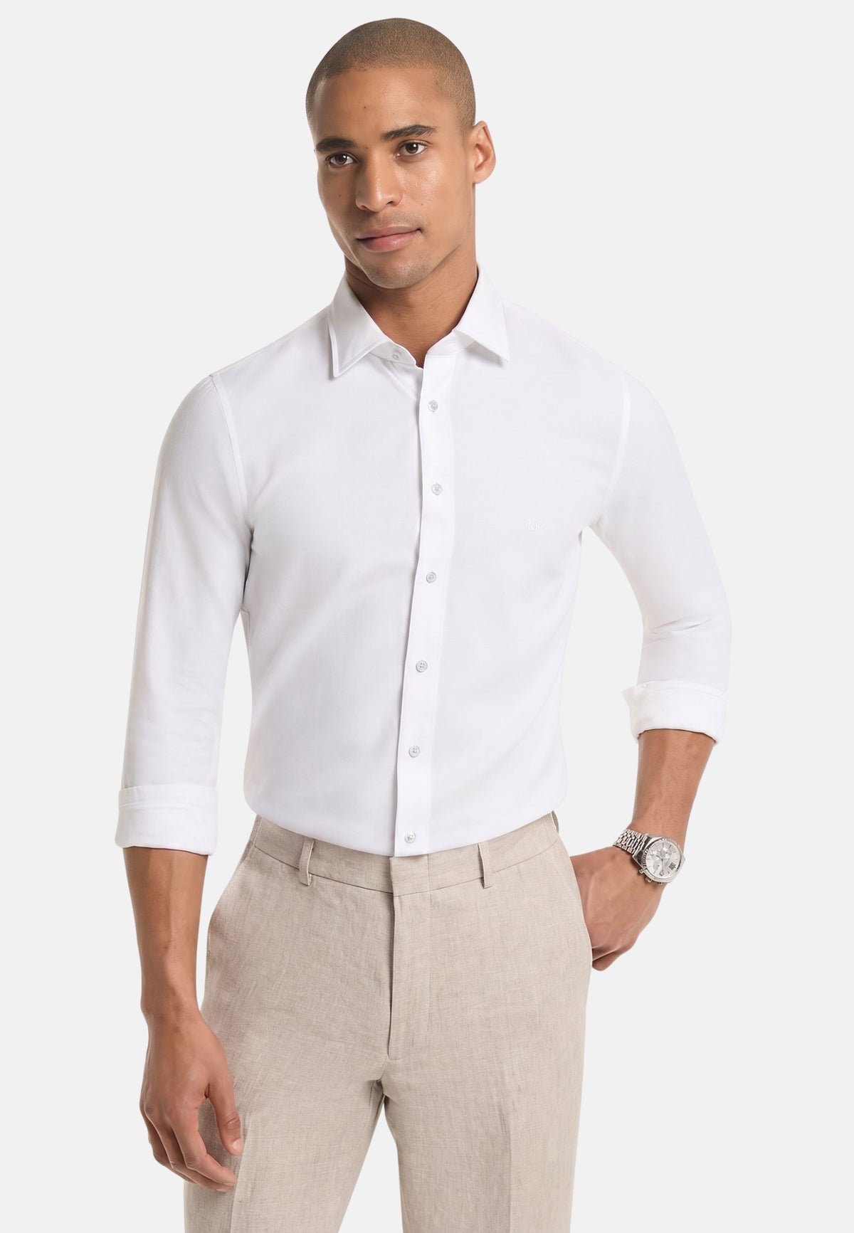 DOBBY ENGINEERD MODERN FIT SHIRT - WHITE