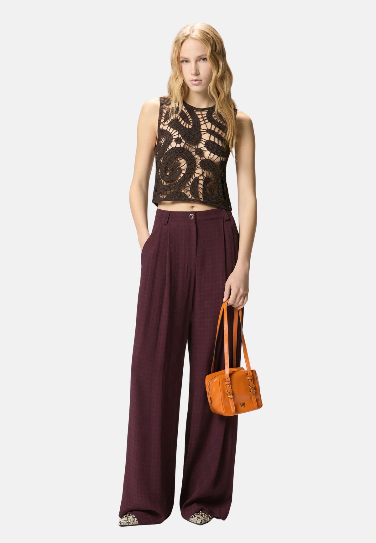 ERUZIONE TOP CROCHET GEOMETRICO - BROWN