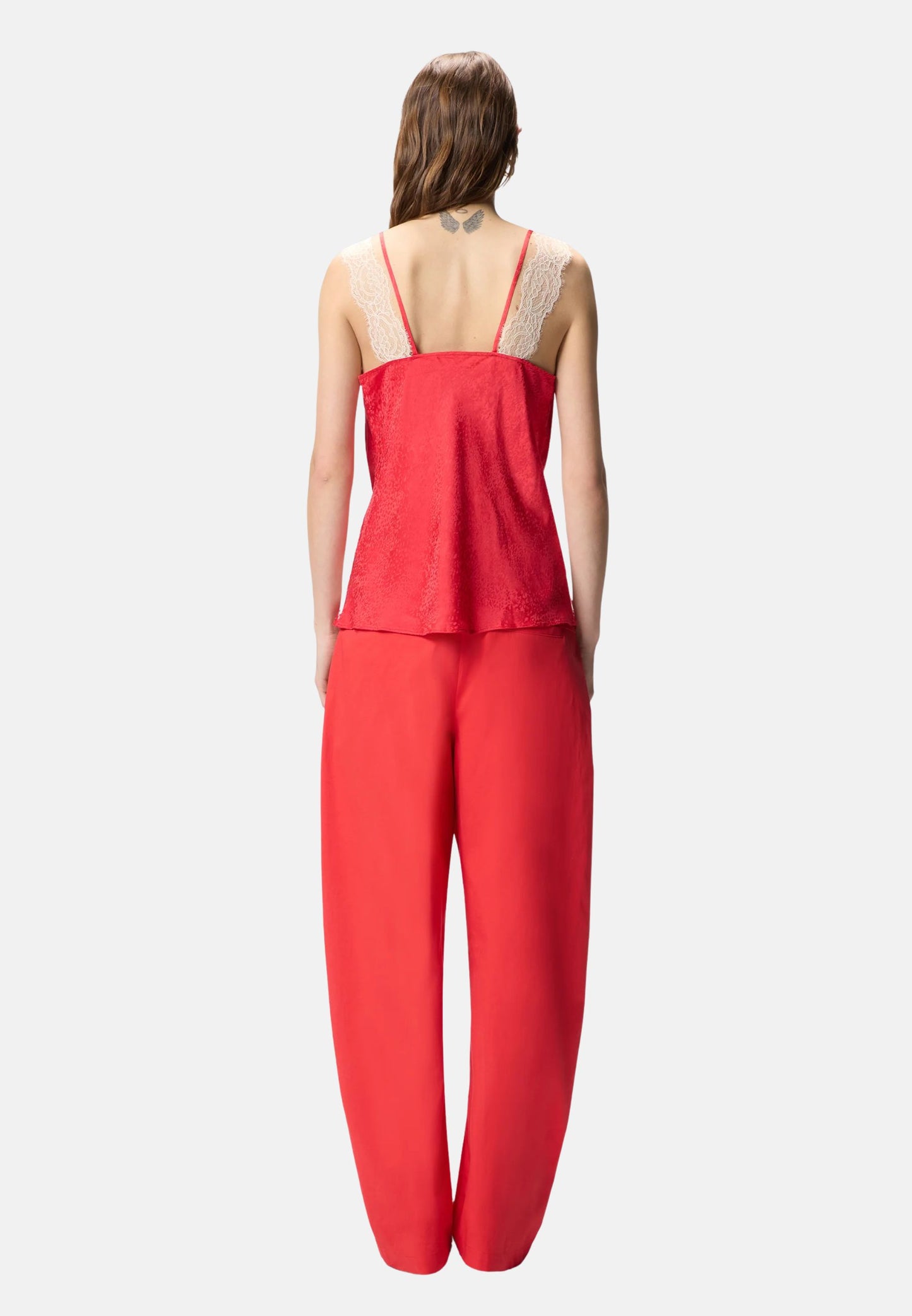 NEW LYDIA TOP SATIN JACQUARTD MACULA CON PIZZO - RED