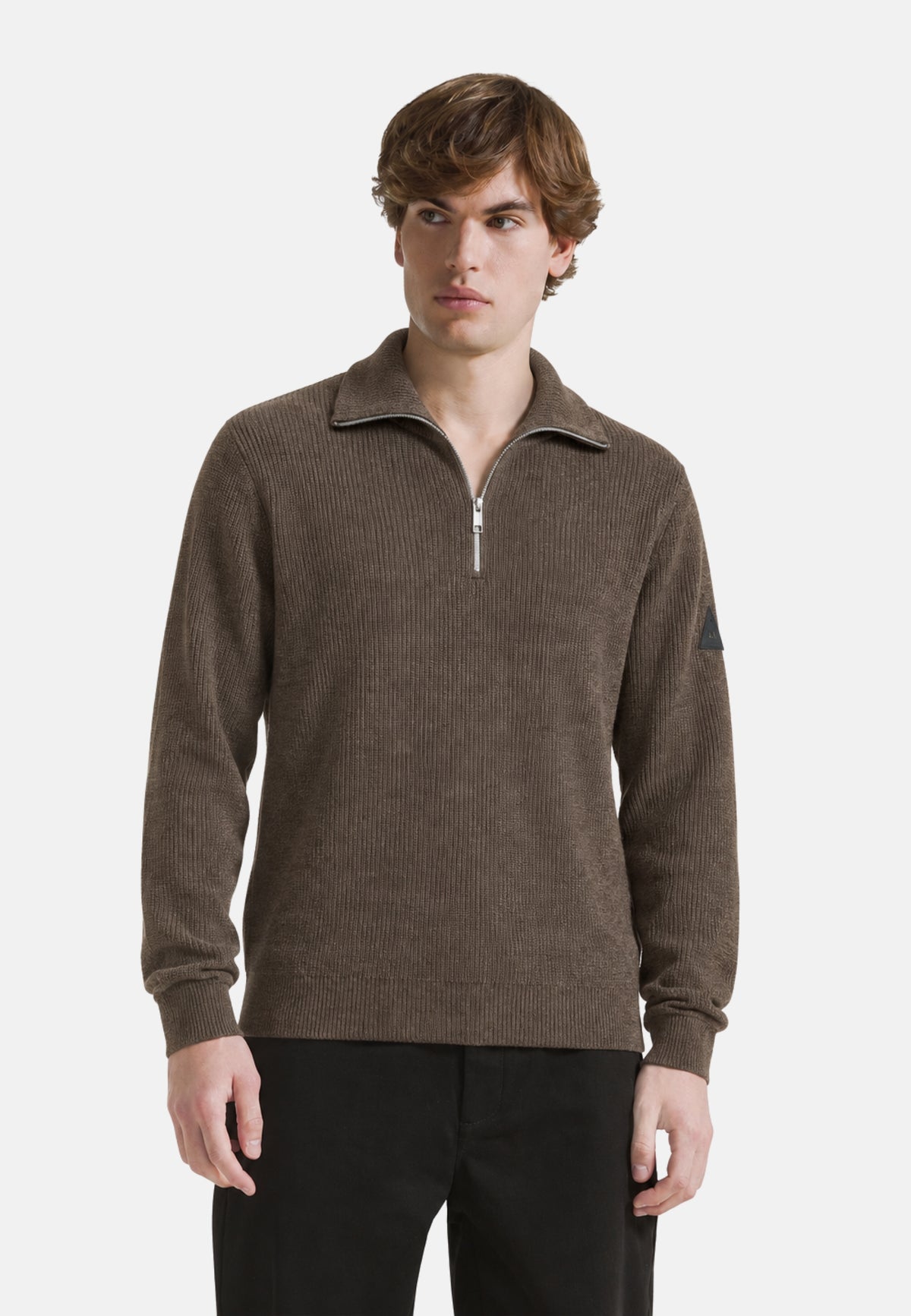 HALF ZIP ENGLISH RIB WARM WOOL L/S - TORTORA