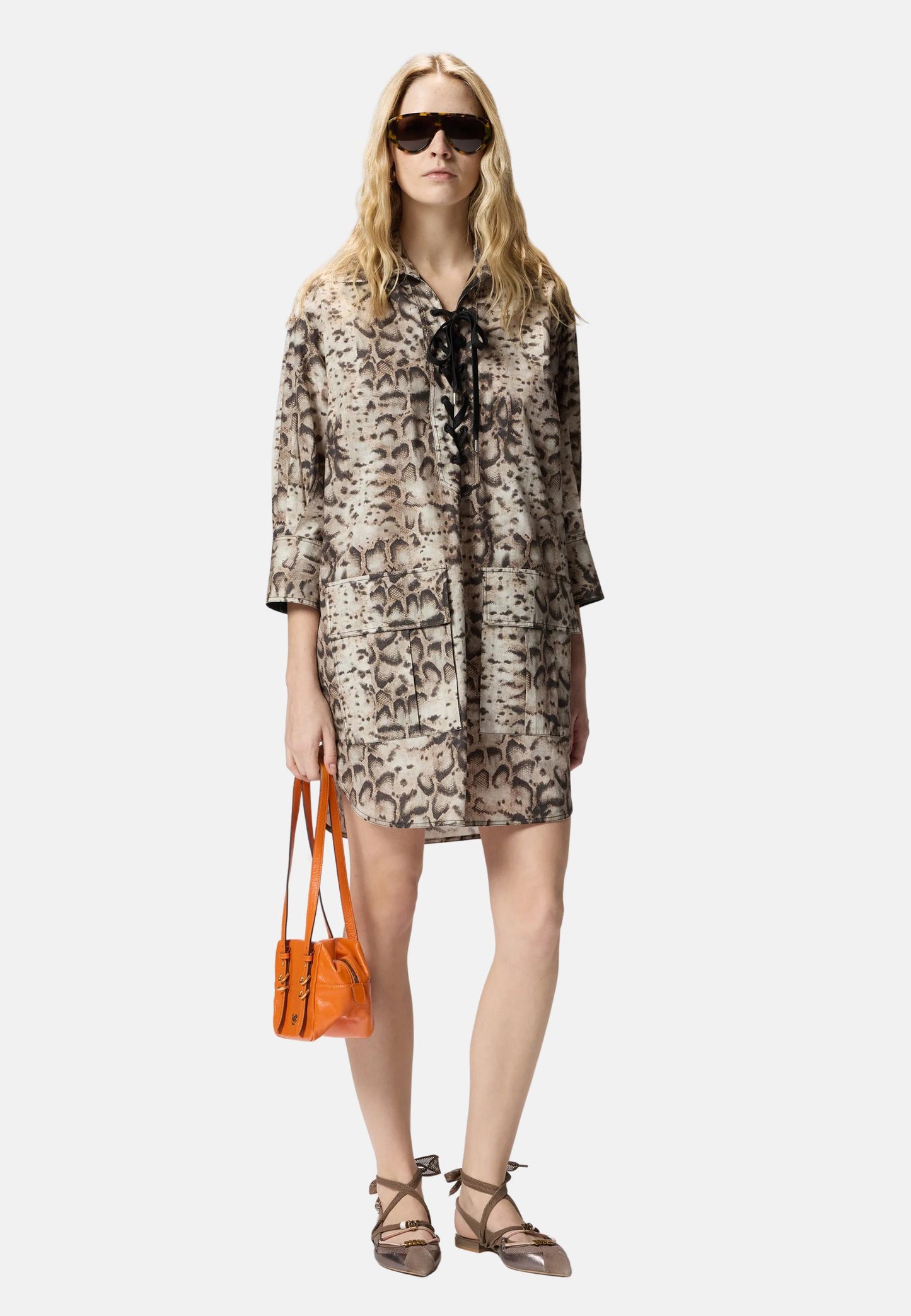 AGRA ABITO POPELINE STAMPA SNAKE - BEIGE/NERO