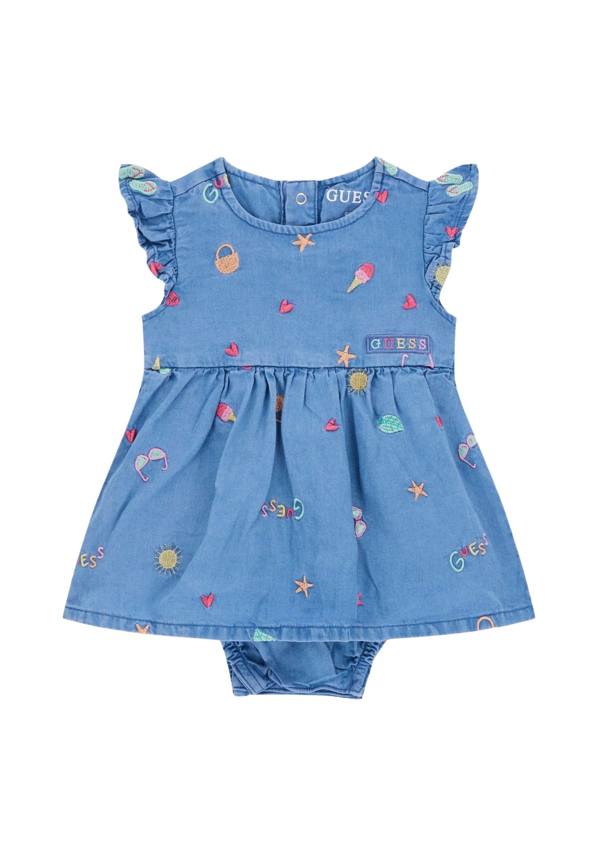 CHAMBRAY SS DRESS BODYSUIT - PRINTED BLUE WASH