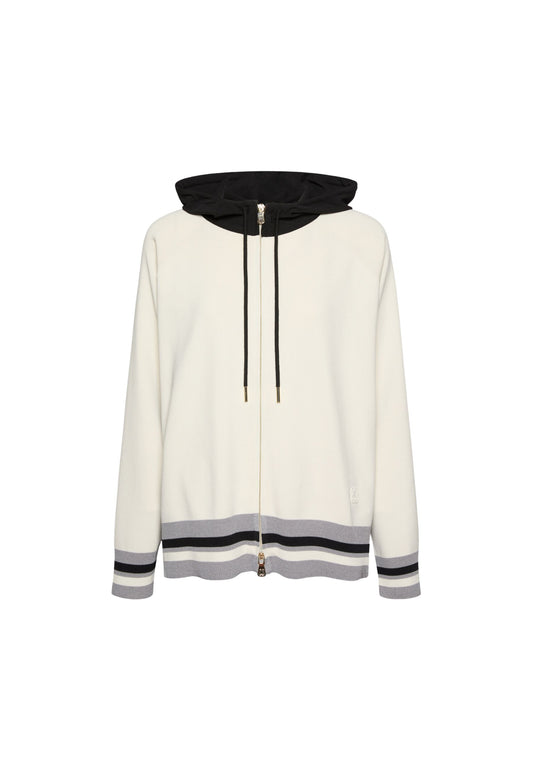 MAGLIA CON ZIP E CAPPUCCIO - BIANCO/NERO