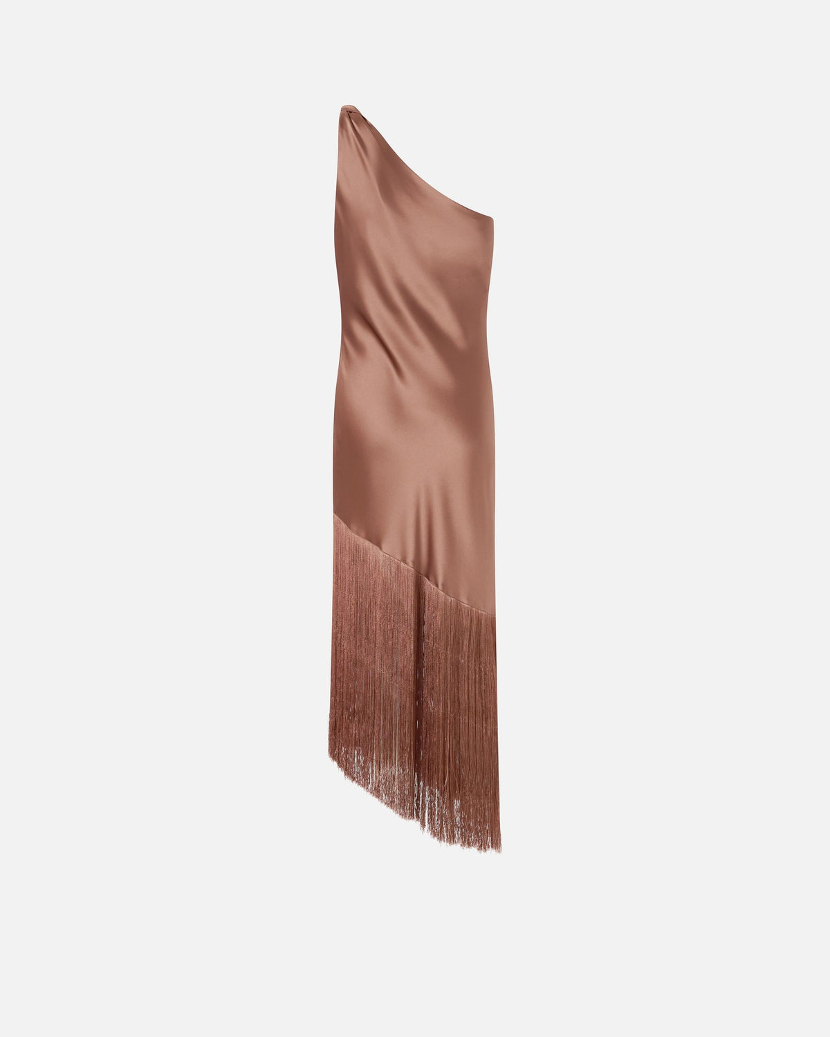 KIWI ABITO SATIN CON FRANGE - BROWN