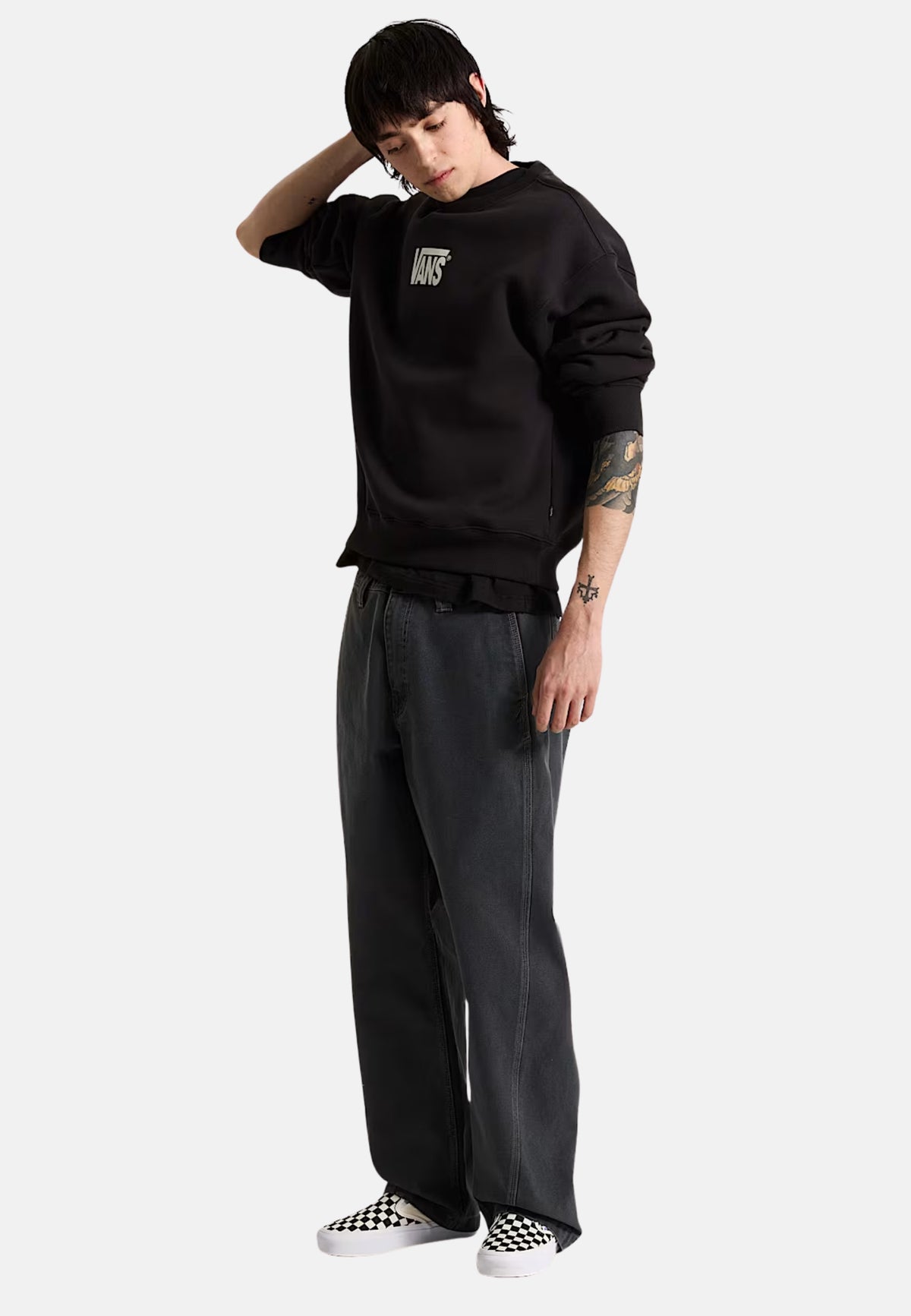 STRETCH LOGO CREW - BLACK/WHITE