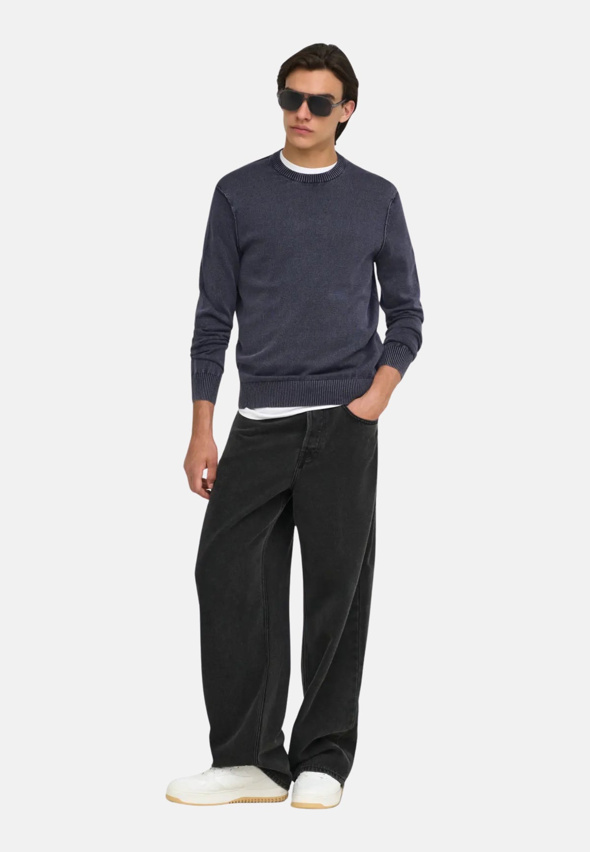 ONSGARSON LS REG WASH CREW KNIT VD - DARK SAPPHIRE