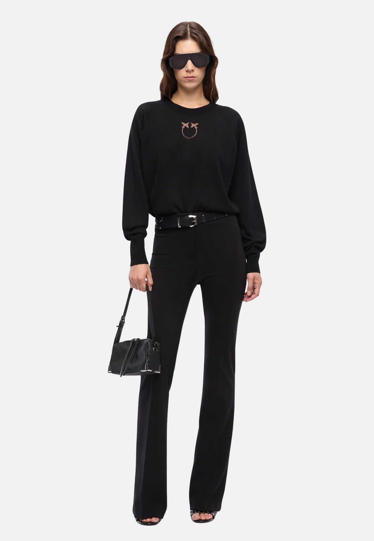 LANZAROTE MAGLIA LANA LOGO IN TRASPARENZA - BLACK