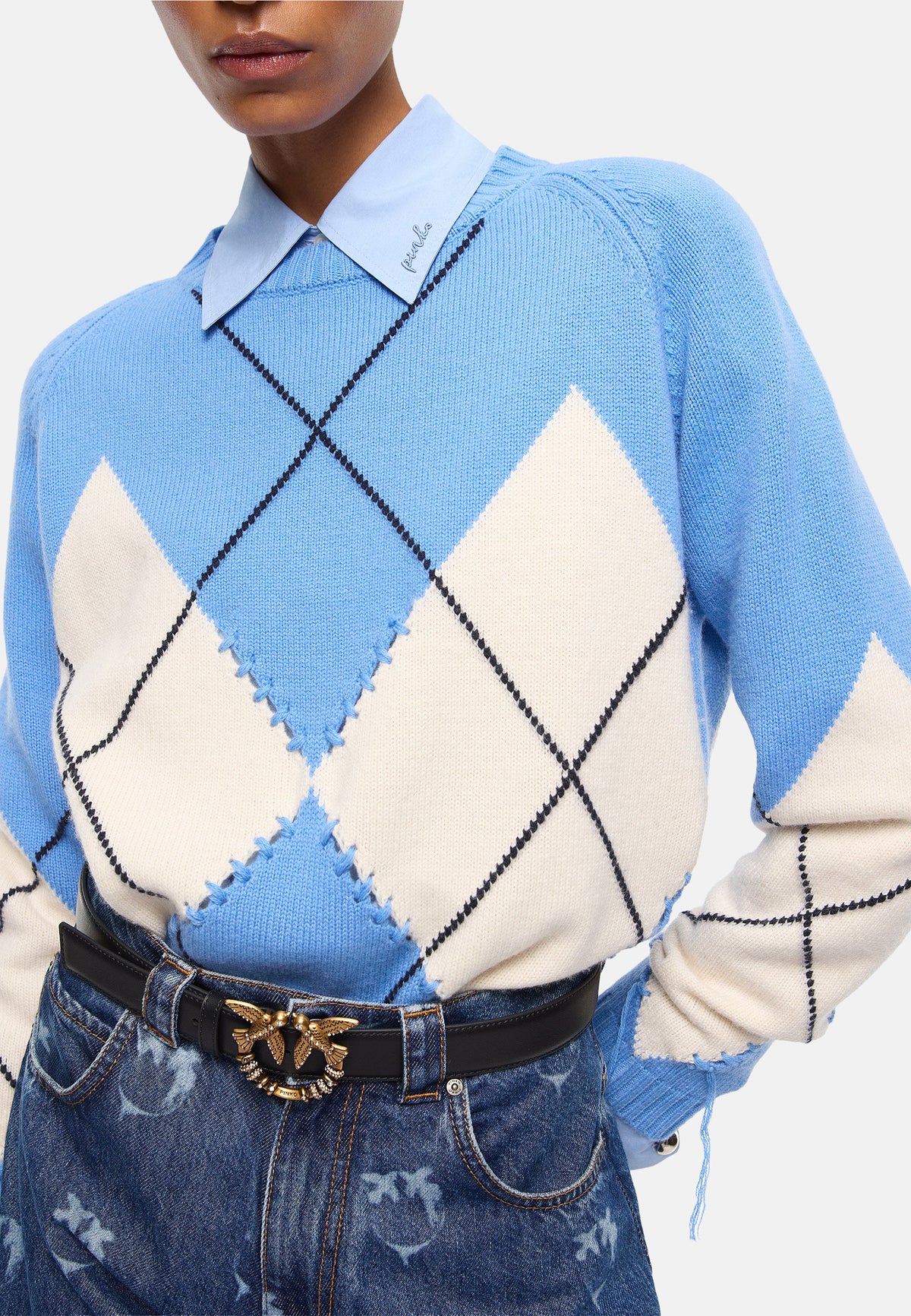 BERNA PULL ARGYLE TRAFORATO - AZZURRO/PANNA