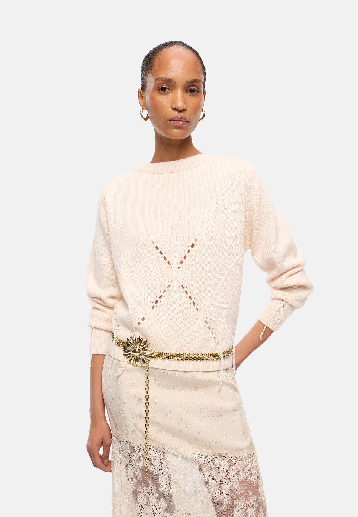 BERNA PULL ARGYLE TRAFORATO - BEIGE