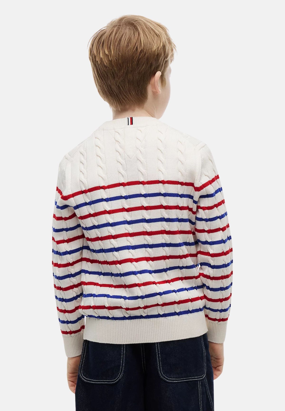 COTTON CABLE SWEATER - IVORY SILK STRITE