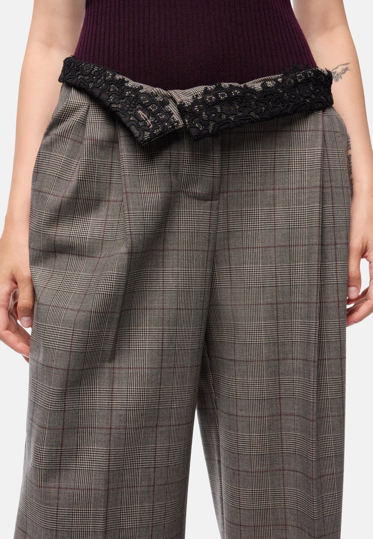 PLUMERIA PANTALONE MISTO LANA TINTO FILO - BEIGE/BORDEAUX
