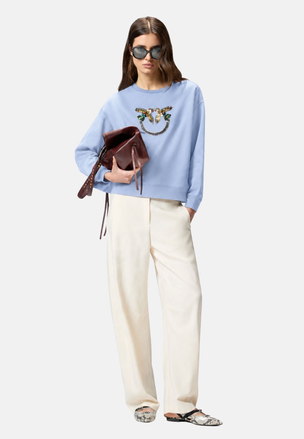 NELLY MAGLIA FELPA RICAMO LOGO CASTONI - LIGHT BLUE