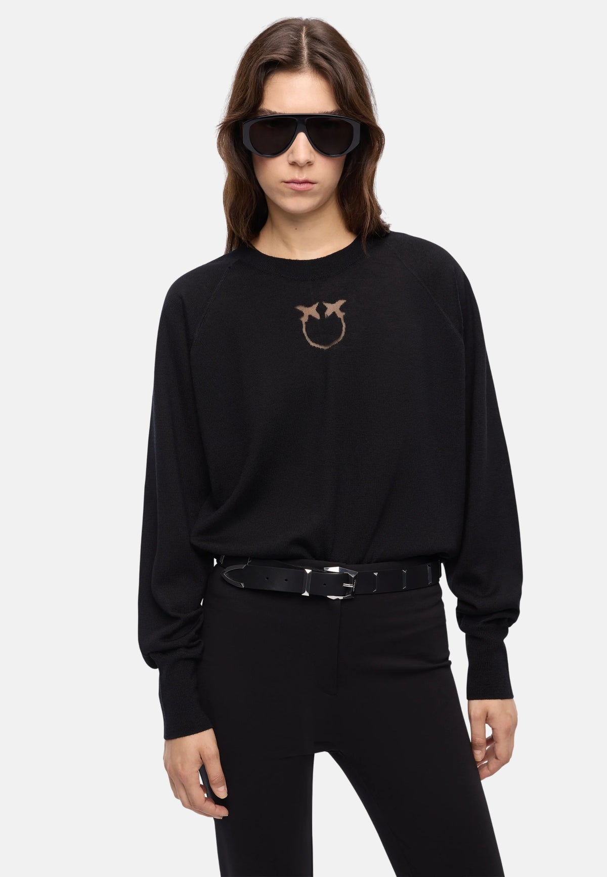 LANZAROTE MAGLIA LANA LOGO IN TRASPARENZA - BLACK