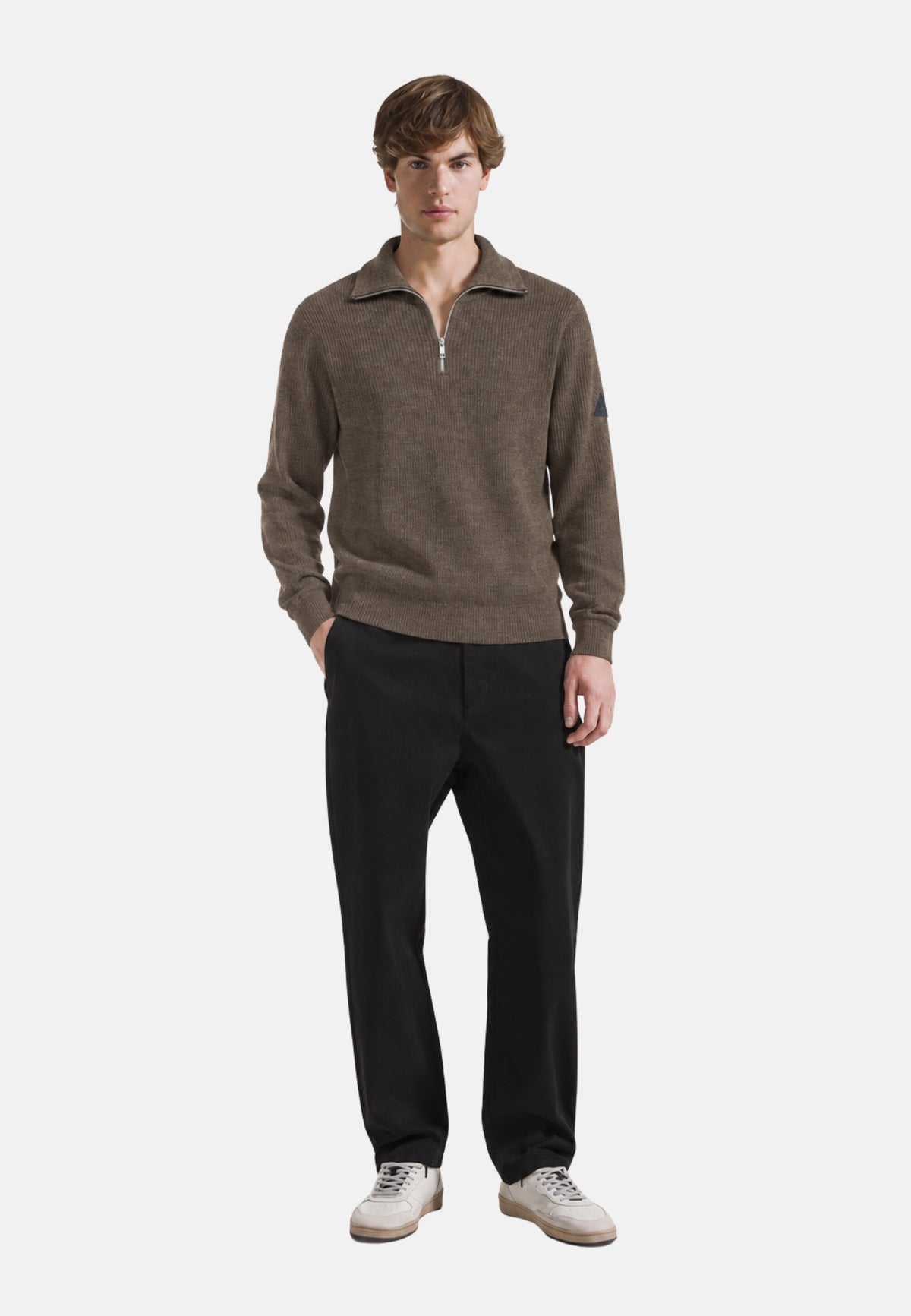 HALF ZIP ENGLISH RIB WARM WOOL L/S - TORTORA