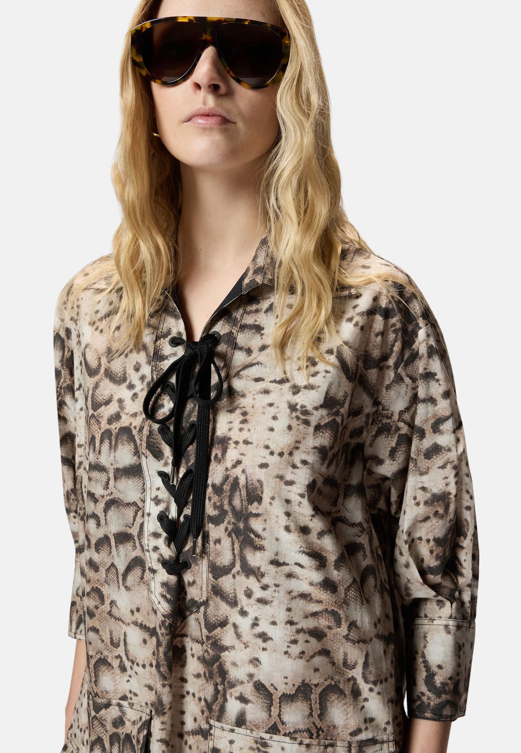 AGRA ABITO POPELINE STAMPA SNAKE - BEIGE/NERO
