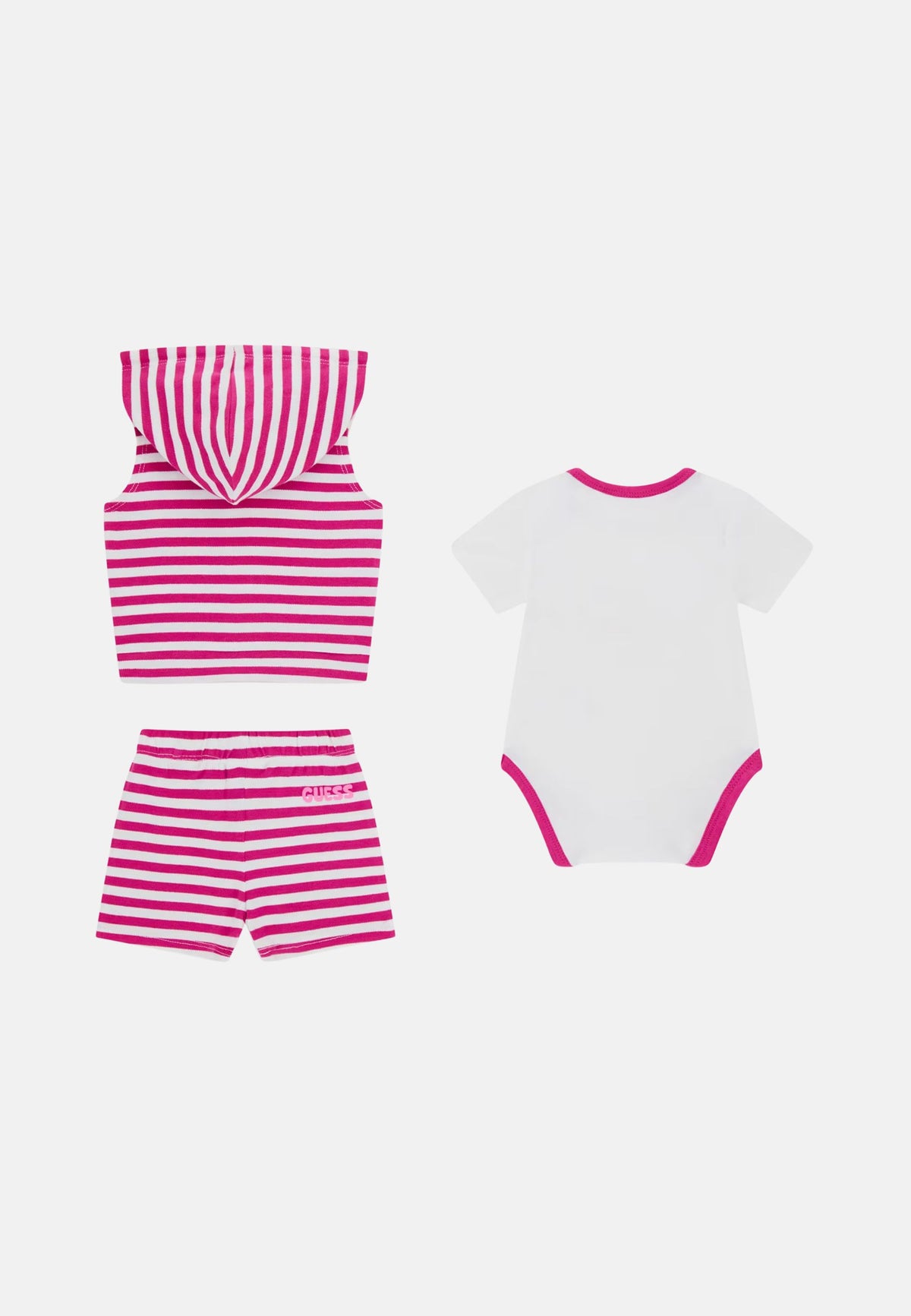 SET HOODED VEST + SS BODY + SHORTS - WHITE / RED STRIPE