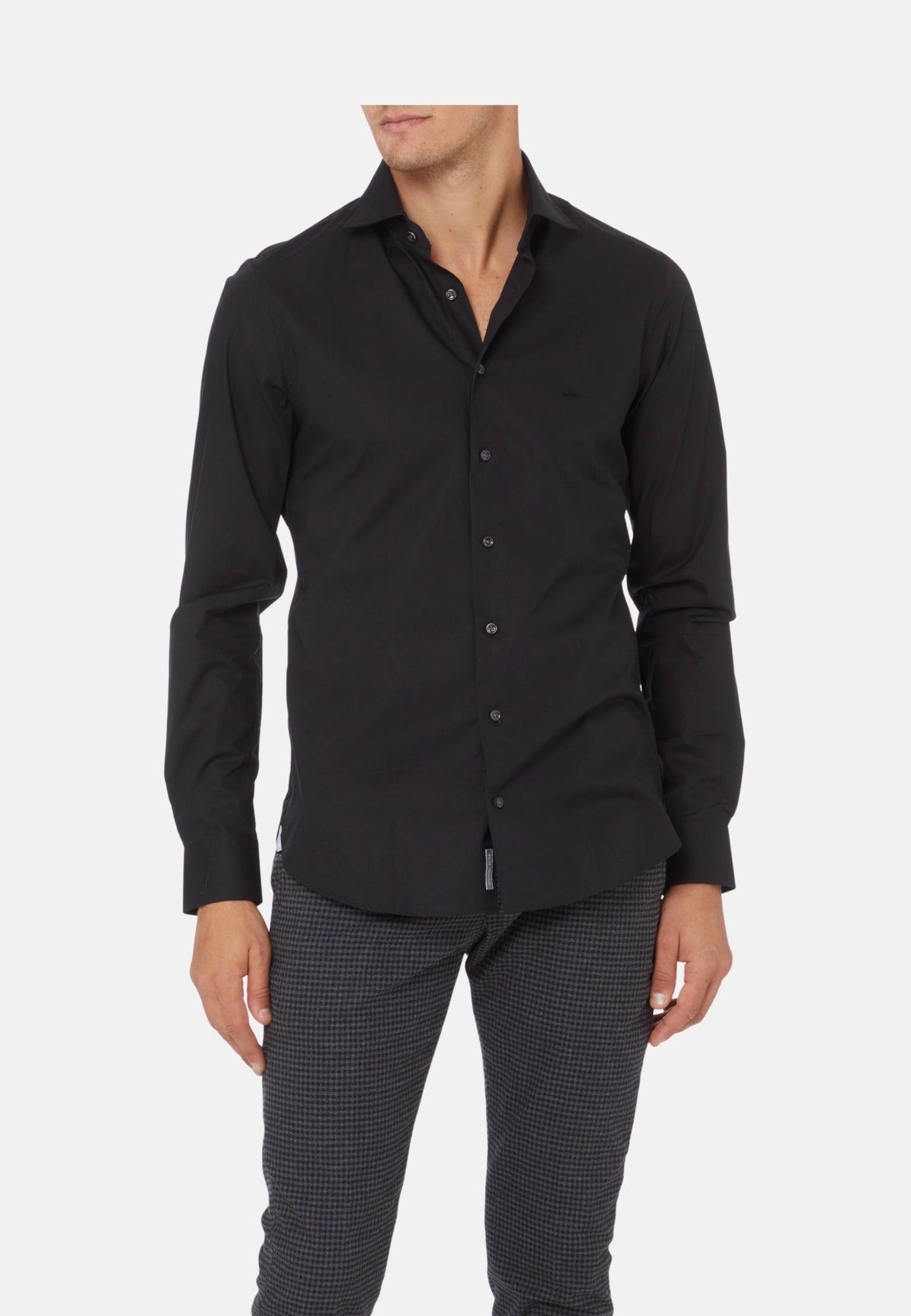 POPLIN STRETCH SLIM SHIRT - BLACK